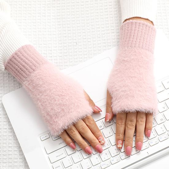 Half Finger Gloves Women Long Fingerless Gloves Fleece-Lined Touchscreen Knitted Gloves Thermal Soft Stretchable Wrist Warmers for Winter Work Typing