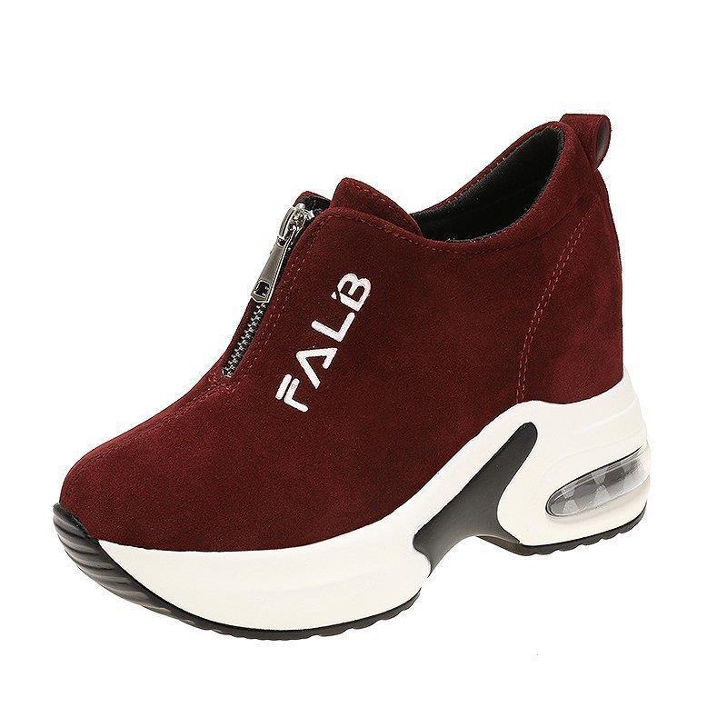

Inner casual shoes women s autumn and winter new Korean version thick-soled air cushion zipper suede women s sports shoes foreign trade single shoes 40 бордовий