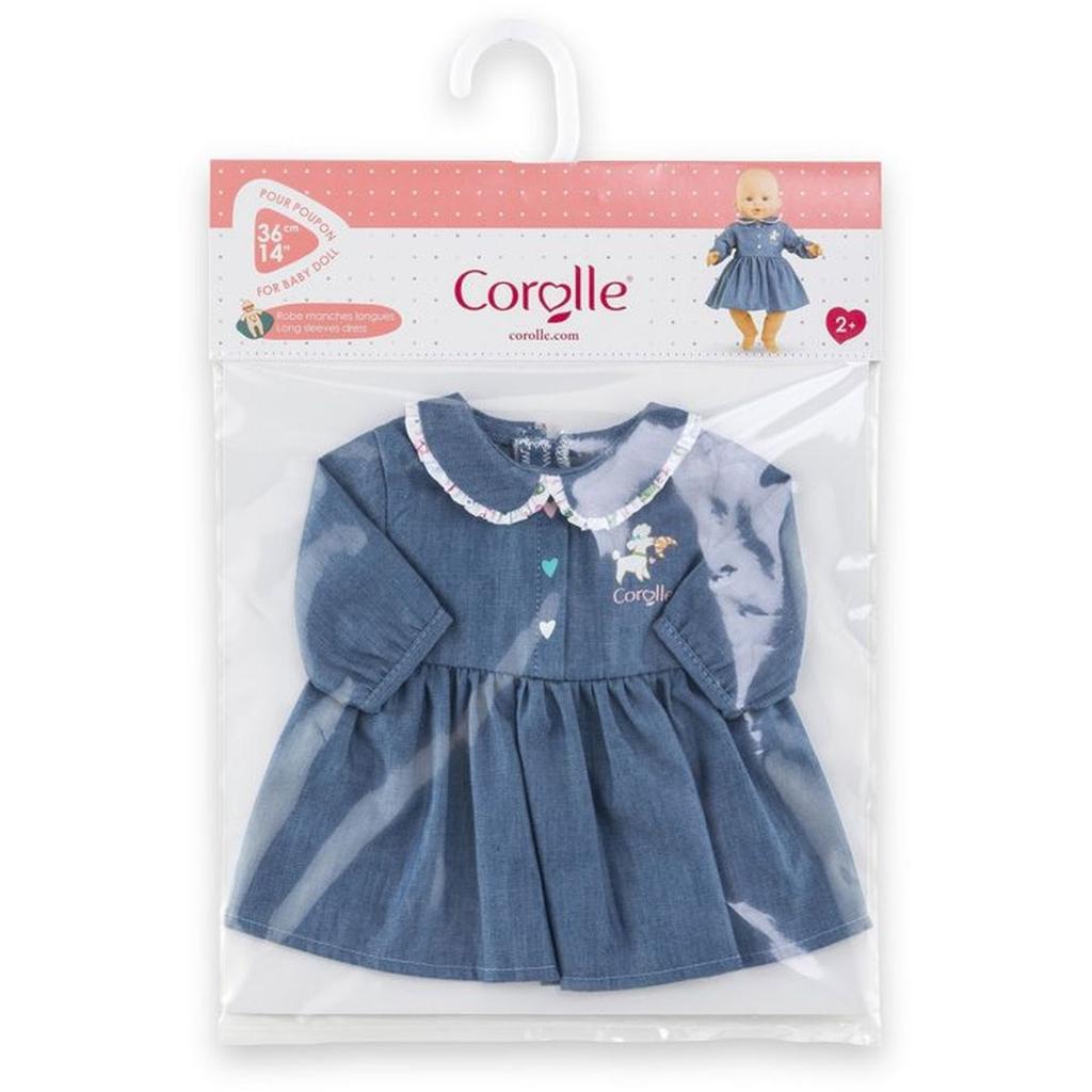 Robe Week-end a Paris - Corolle - 36 cm - Imitation denim - Col claudine - Sérigraphie petit chien