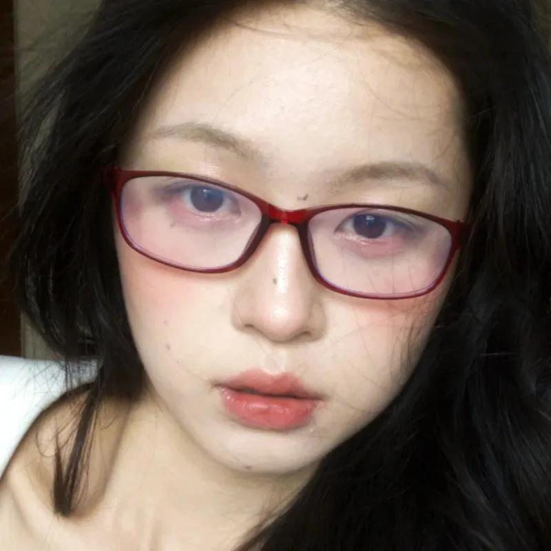 Y2K Women Retro Square Glasses Red black Frame Glass Eyewear Decorative Computer Anti-blue Daily Eyeglasses Narrow Frame Glasses