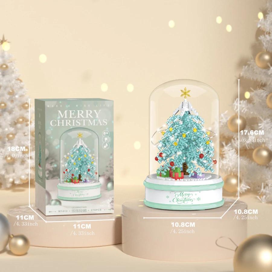 Blocuri Brad de Crăciun Cutie Muzicală Luminoasă Micro Mini Blocuri de Construcție Jucării Asamblate Moș Crăciun Mini Cărămizi DIY Jucării pentru Adult Copil Cadouri