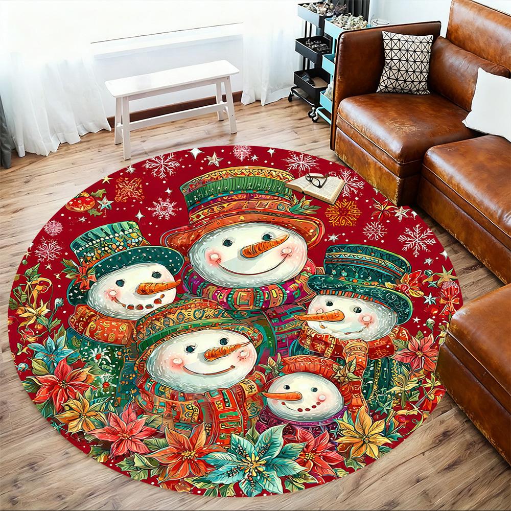 1PC Snowmen Flowers Office Round Area Rug, Under Office Chairs Bedroom Living Room Home Decor, Carpet for Office -1110132