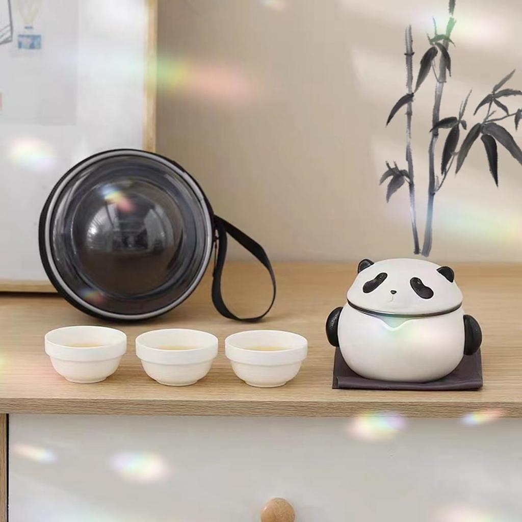 Kaaipee Tea Cute For 3 Teapot Chinese Tea Ceramic Tea Cup Set with Storage Travel Tea Portable Tea Utensils Set, Panda, People, Set, Utensil, Cup,