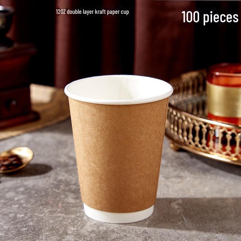 360ml Double-Layer White/Kraft Paper Cup for Hot Coffee & Milk Tea - Disposable 12oz Eco-Friendly Takeaway Cup