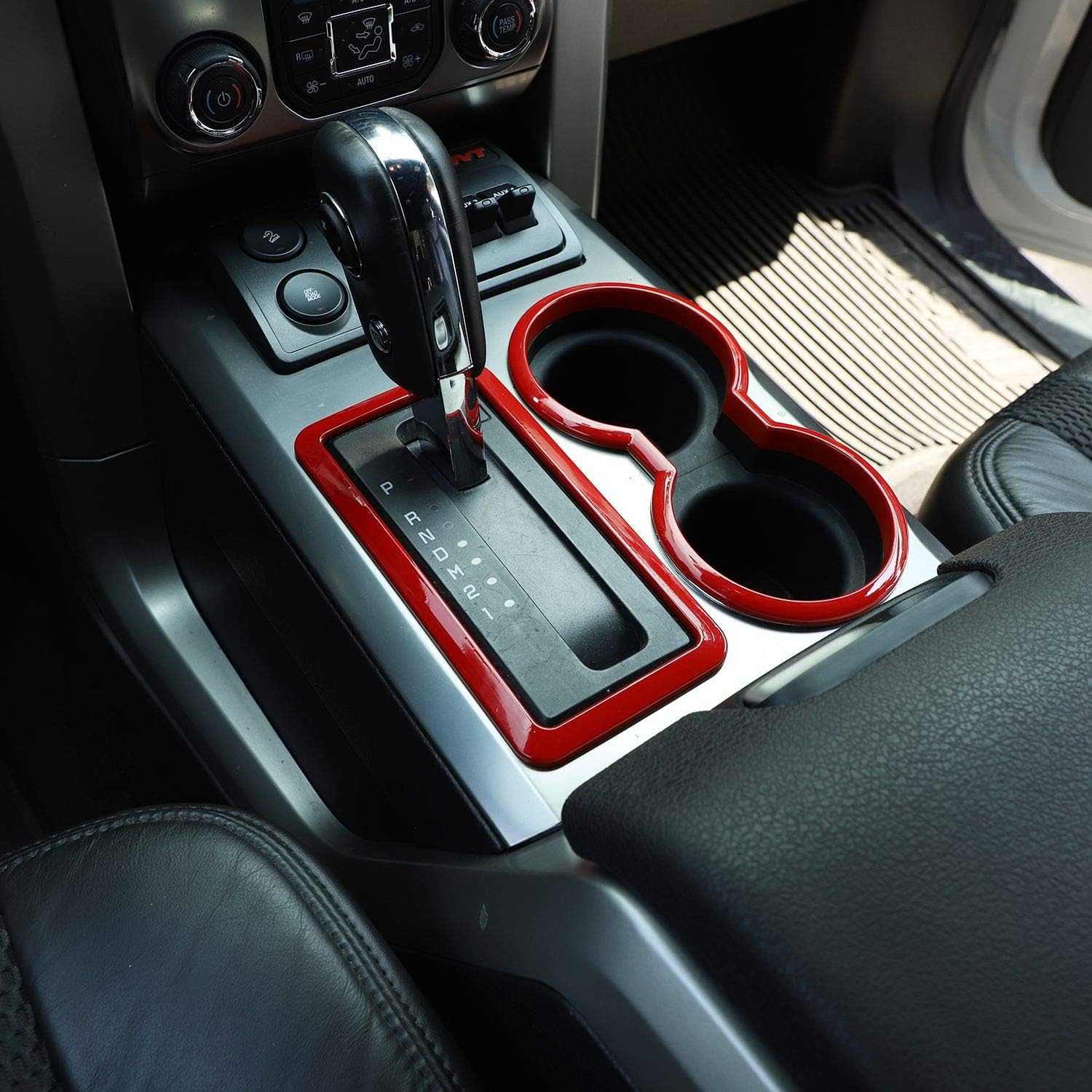 

JeCar Carbon Fiber Interior Center Console Gear Shift Cup Holder Panel Trim Frame for 2009-2014 Ford F150 Raptor Interior Accessories красный