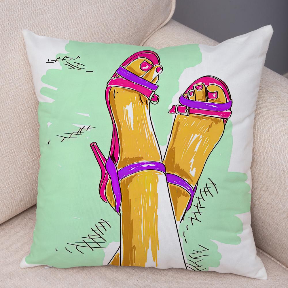 Fashion Shoe Cushion Cover High Heel Sneaker Boot Print Soft Linen Living Room Bedroom Home Decor Pillow Case