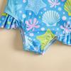 Girl's Shell Print One-Piece Swimsuit with Skirt - Beach & Sunscreen Ready