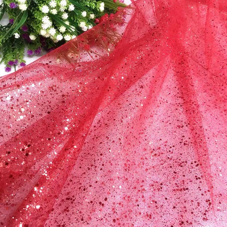 Shiny gilded sequined sheer chiffon fabric suitable for wedding dresses formal gowns and DIY handmade clothing fabrics