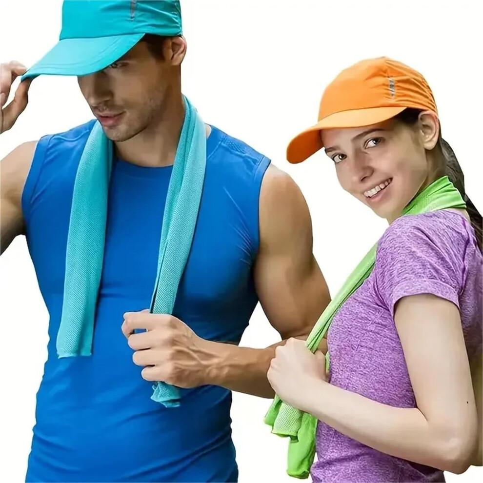 Cooling Sport Towel with Mini Silicone Gel Case Quick Dry Polyester for Gym Running Outdoor (Orange)