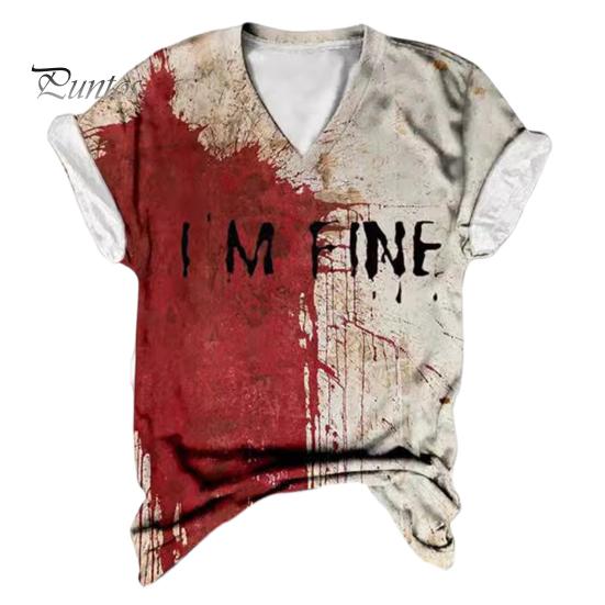 Dámské tričko s výstřihem do V Krátký rukáv Horor Halloween Tričko s krevním potiskem Tričko Tenké Pružné Cosplay Festivaly Pulovry