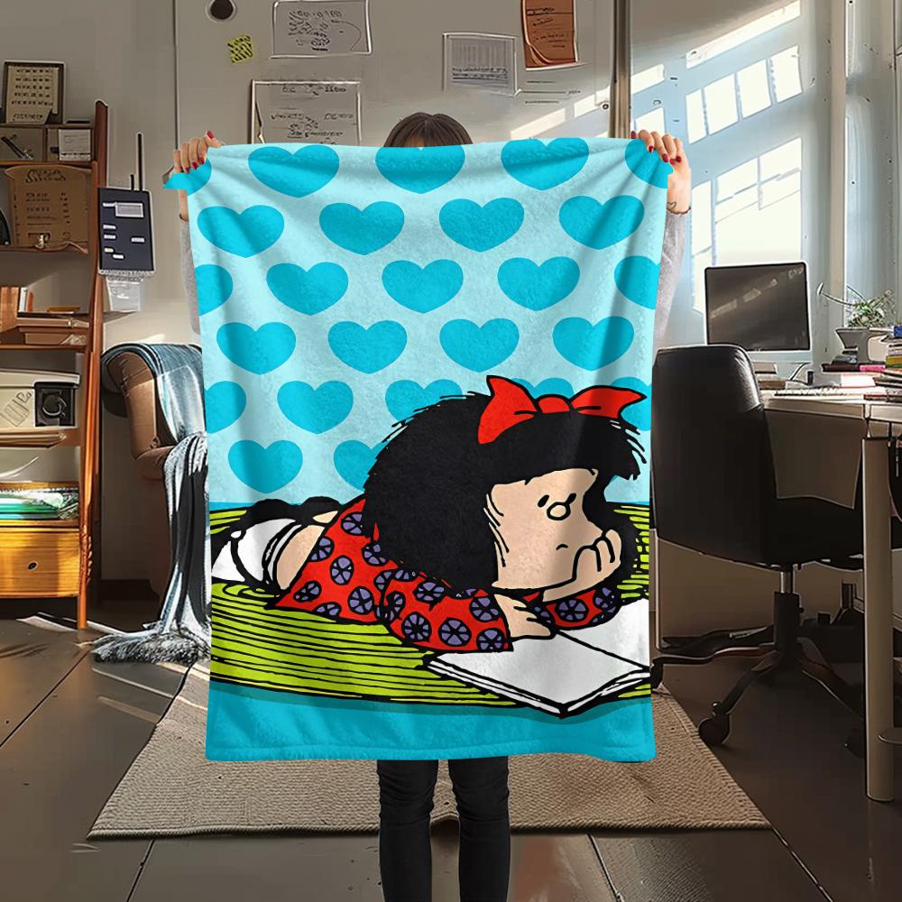 1Pc Mafalda Print Flannel Blanket, High quality Comfortable for All Seasons, Home Decor, Warmth and Comfort, Perfect for Gifts