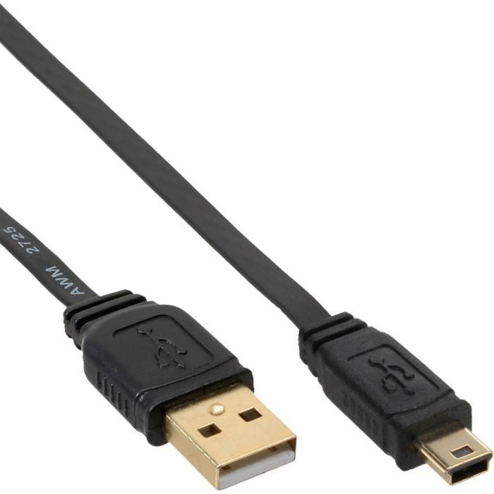 Câble USB 2.0 - InLine® - USB A Mâle vers Mini-B Mâle - Plat - 1m - Noir