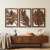 3Pcs Artistic Wooden Tropical Leaves Wall Sign Rustic Plant Wall Ornament  Indoor Home Decor