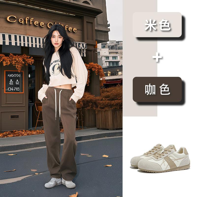 Kapibara leather German training shoes women's 2025 autumn flat-bottomed sports Forrest Gump shoes casual versatile sports white shoes