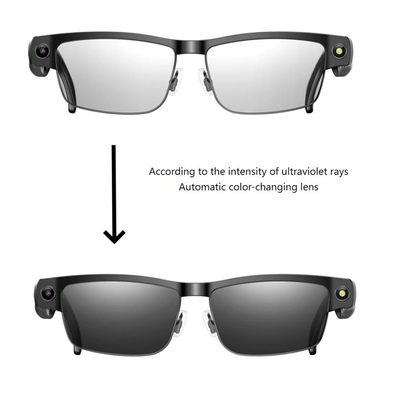 HD 800W Pixels AI Smart Glasses Photochromic Chat GPT Camera Bluetooth Call Voice Assistant Music Player Translation Semi-Rimless UV Protection Unisex