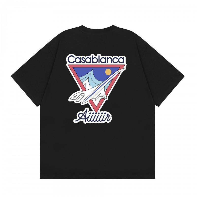 Casablanca Streetwear T-Shirt Men Women Loose Fit Short Sleeve Casual Tee High Street Style