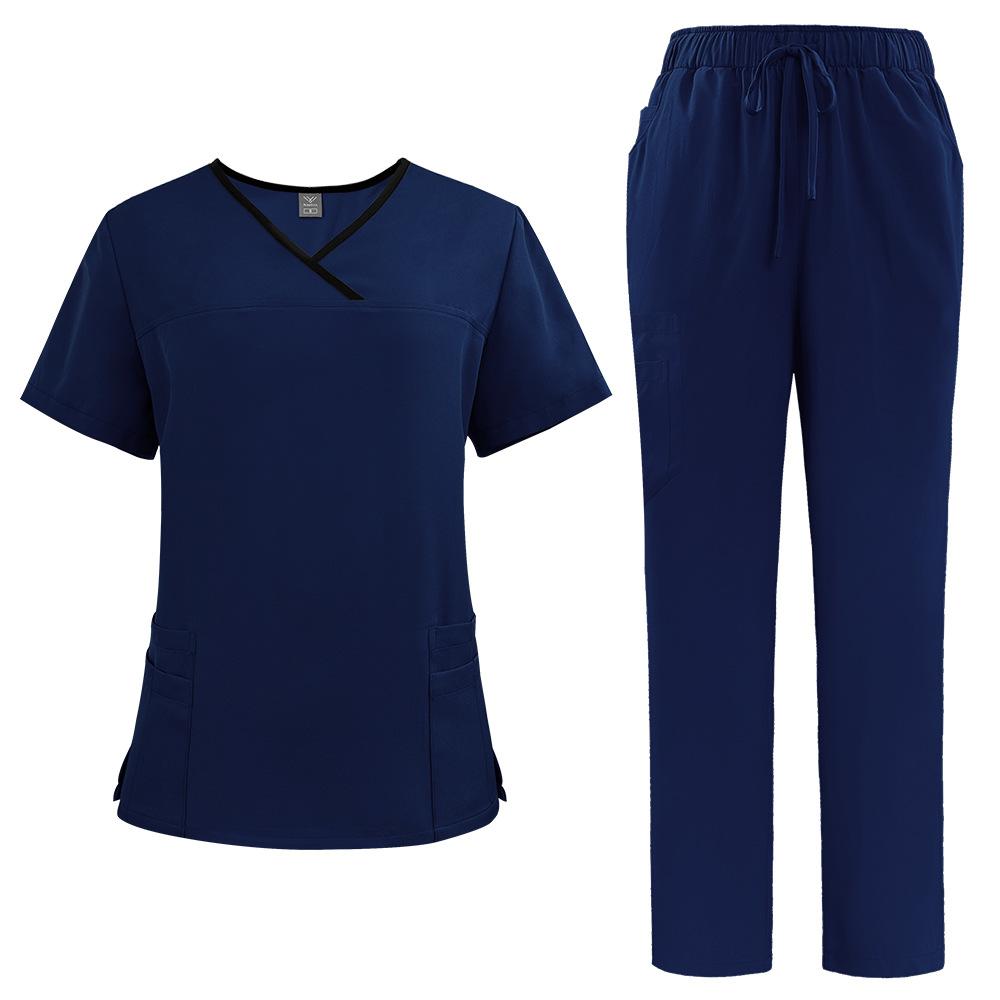 Two Piece Set V-neck Short Sleeved Nursing Uniform Set Tops+Pants Scrub Suit Fast-drying Suits