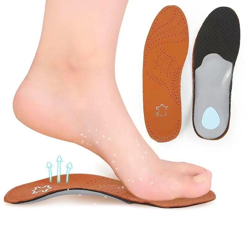 Genuine Leather Orthotic Insoles with Arch Support Breathable Shoe Inserts Plantar Fasciitis Heel Pain Relief Pads for Men Women