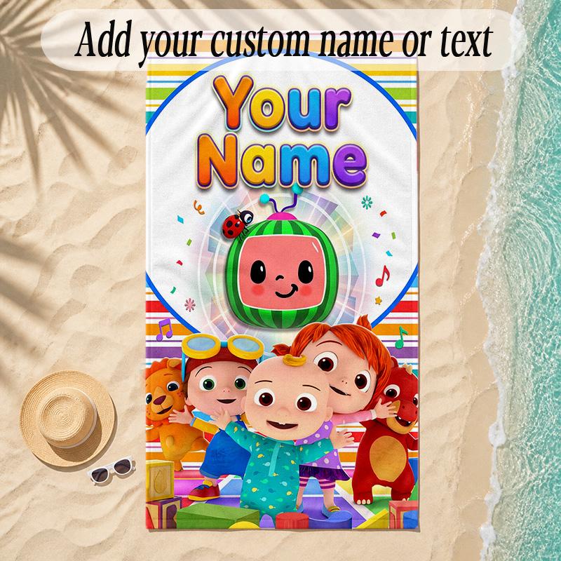 Beach TowelCocomelon Custom Name Text Personalized Soft Towel for Beach Pool Indoor Home Decor Gift