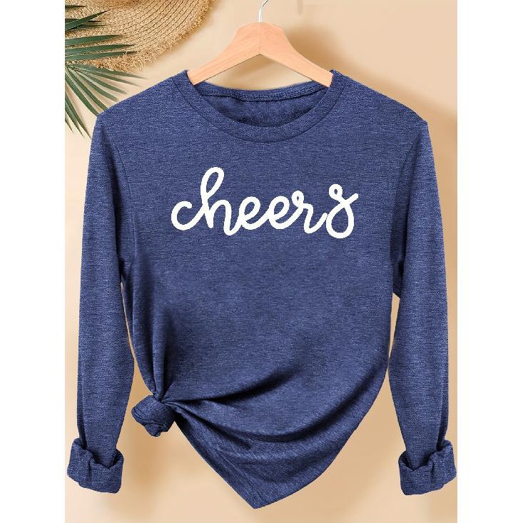 Simple and clean lines with English letter pattern print, fashionable and elegant women's casual sports-style top for spring, autumn, and winter,