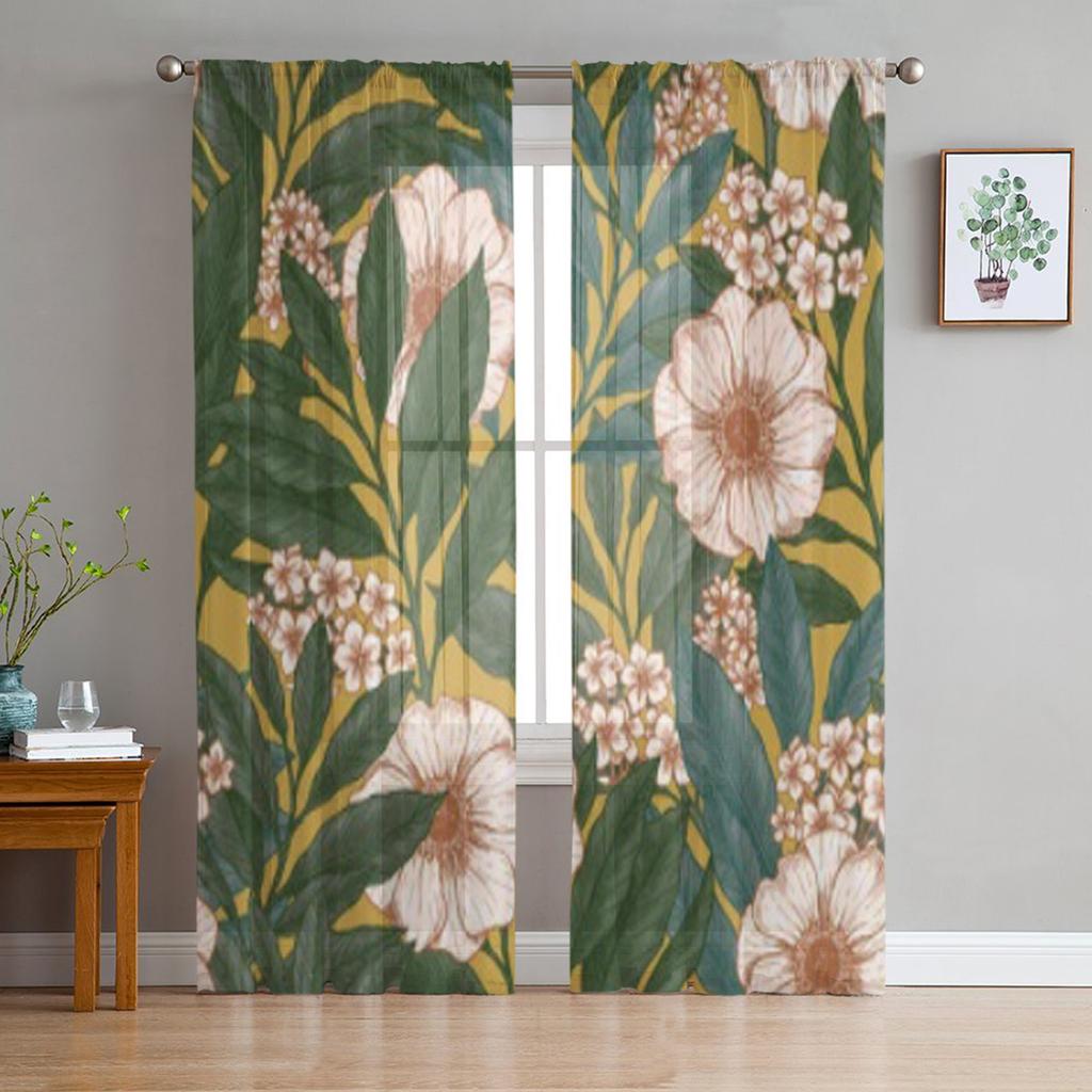 Wild Garden Flower Sheer Vorhänge für Wohnzimmer Transparent Tüll Fenster Behandlungen Schlafzimmer Küche Home Decor Schleier Vorhänge