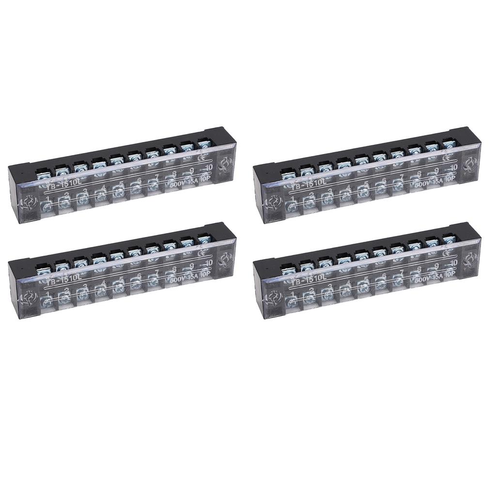 4 Pcs Terminal Block 15A 600V Dual Row Screw Terminal Barrier Strip for Bridge Lighting Tunnel Power Distribution 10