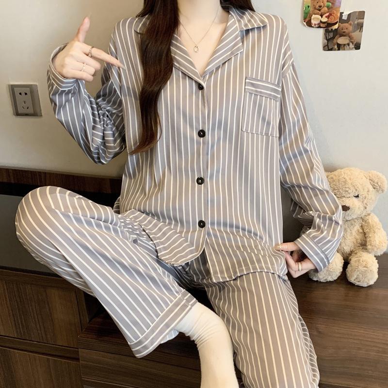 Imitation cotton ins style bow pajamas women's spring new fashion lazy long-sleeved loungewear two-piece set