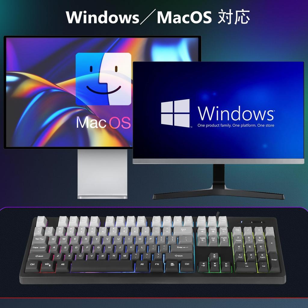 HUO JI Wired Gaming Keyboard with Numeric Keypad, Mechanical-Style Design, Rainbow LED Backlight, Waterproof Design, Ergonomic Floating Keys,