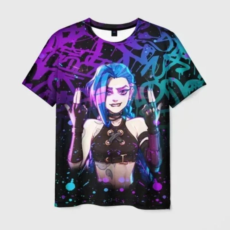 Populární tričko Jinx z Arcane League Potištěná Pánská/Dámská Anime Trička Letní s Kulatým Výstřihem a Krátkým Rukávem Pánský Dospělý Kreslený Top
