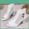 Ladies Outdoor Mesh Fashionable Ankle Boots Chunky Heeled Peeptoe Shoes Stylish Solid Color Short Boots For Wear