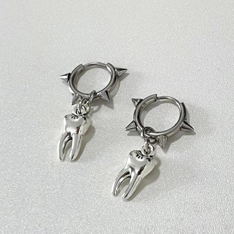 Tooth Dangle Earrings Hoop Earrings Ear Buckles Ear Jewelry Alloy Material Tooth Shaped Drop Earrings for Teens Adults