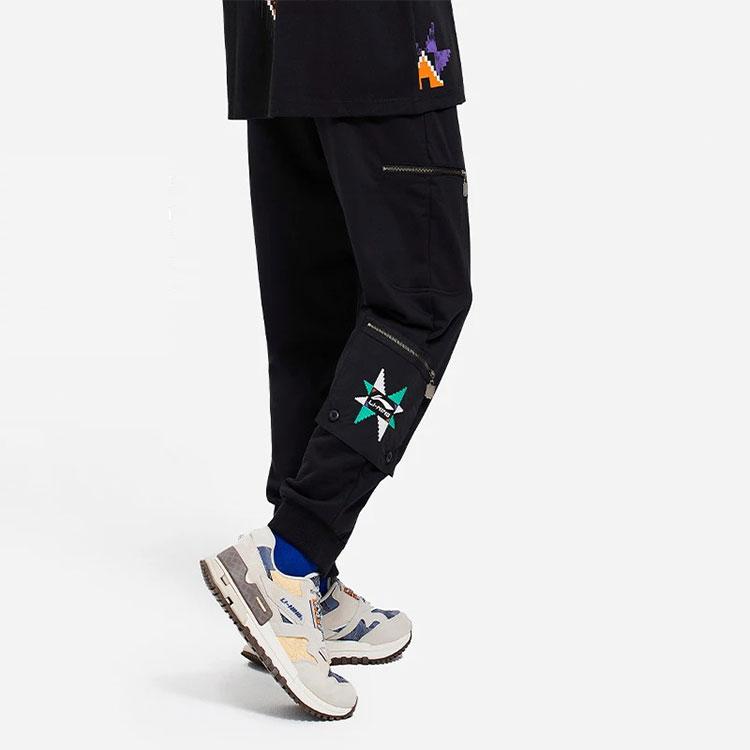 Li-Ning Starry Sky Pattern Solid Color Multi-Pocket Drawstring Joggers Men Bottoms Black AKLSC89-3