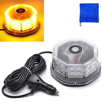 Wellvie Rotating LED Beacon, 12V/24V, Powerful Magnet, 32 LEDs, Cigarette Lighter Powered, Flashing Beacon, 8 Lighting Patterns (Orange)