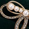 Electroplated Brooch Bowknot Design Brooch Strong Buckle Fastening Pin with Faux Pearls Secure Clasp Rhinestones Electroplating Anti-Oxidation Badge