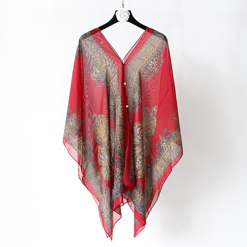 1x Vintage Damen-Kimono-Cardigan mit Blumenmuster, lockerer Schal, Boho-Chiffon
