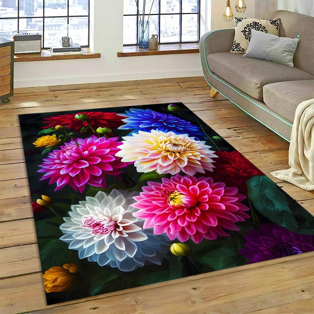 HD Pretty Flower Daisy Rose Chrysanthemum Carpet Rug for Home Living Room Bedroom Sofa Doormat Decor,Kids Area Rug Non-slip Mat