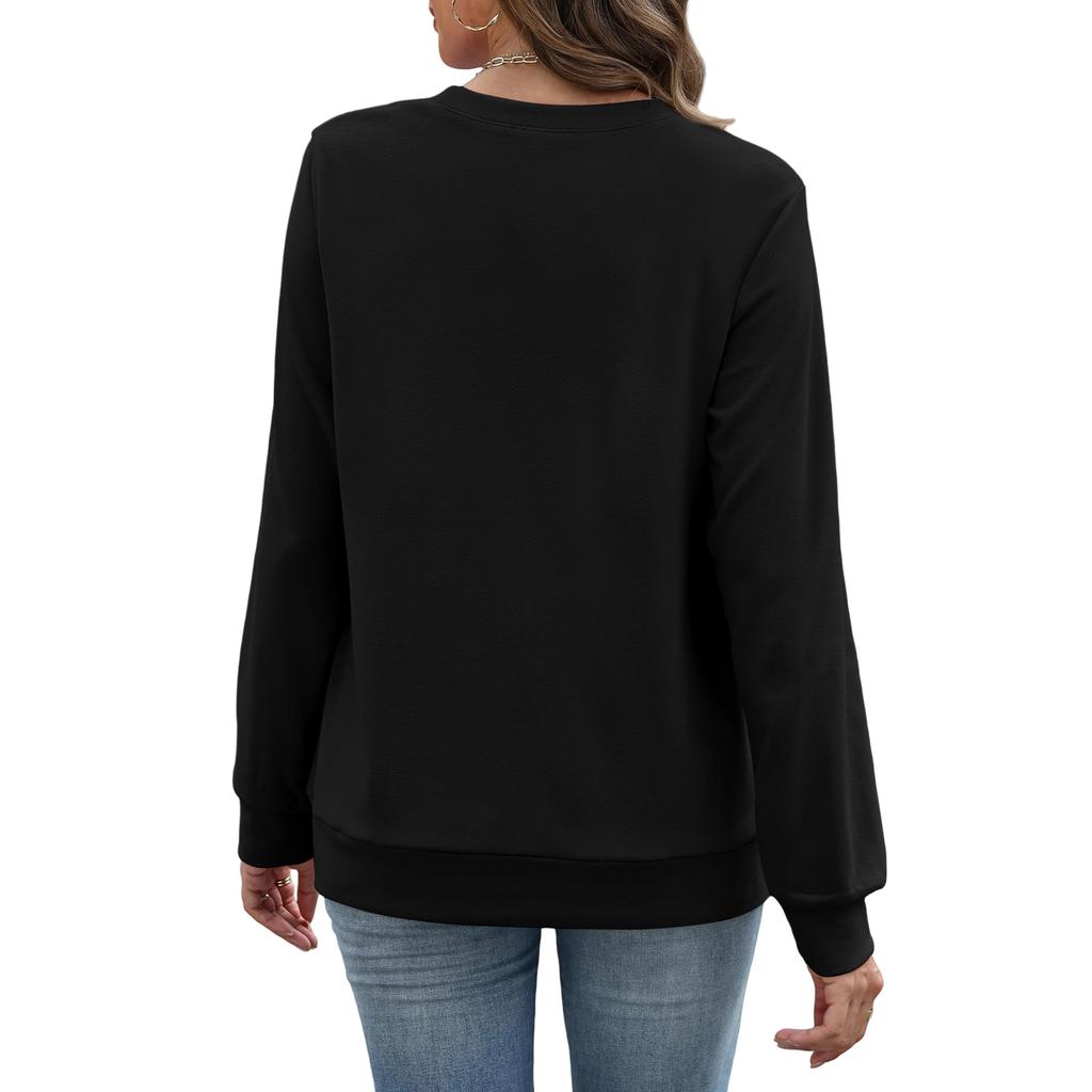 Women's Casual Fashion Solid Color Neck Long Sleeve Sweatshirt Lightweight Pullover With Side Pockets Warm Sweatshirt