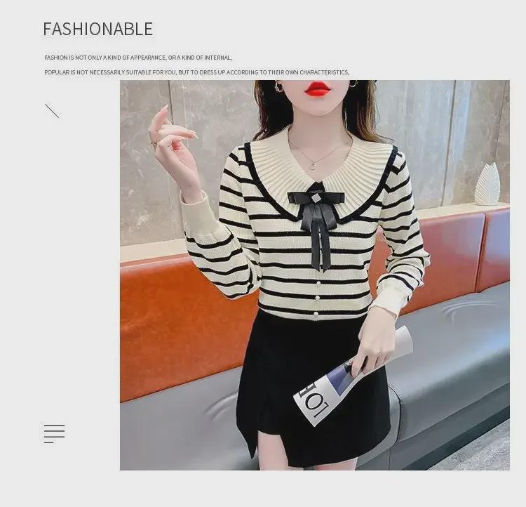 Women's Trendy Striped Long-Sleeve Collared Sweater - 2024 Autumn/Winter Fashion
