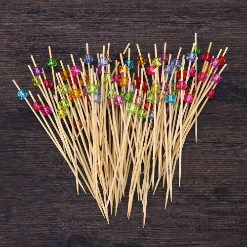 Set of 190 Stylish Bamboo Cocktail Picks with Acrylic Beads, Cocktail Pins, Fruit Picks, Food Sticks, Cocktail Decorations, Parties, and Commercial Us