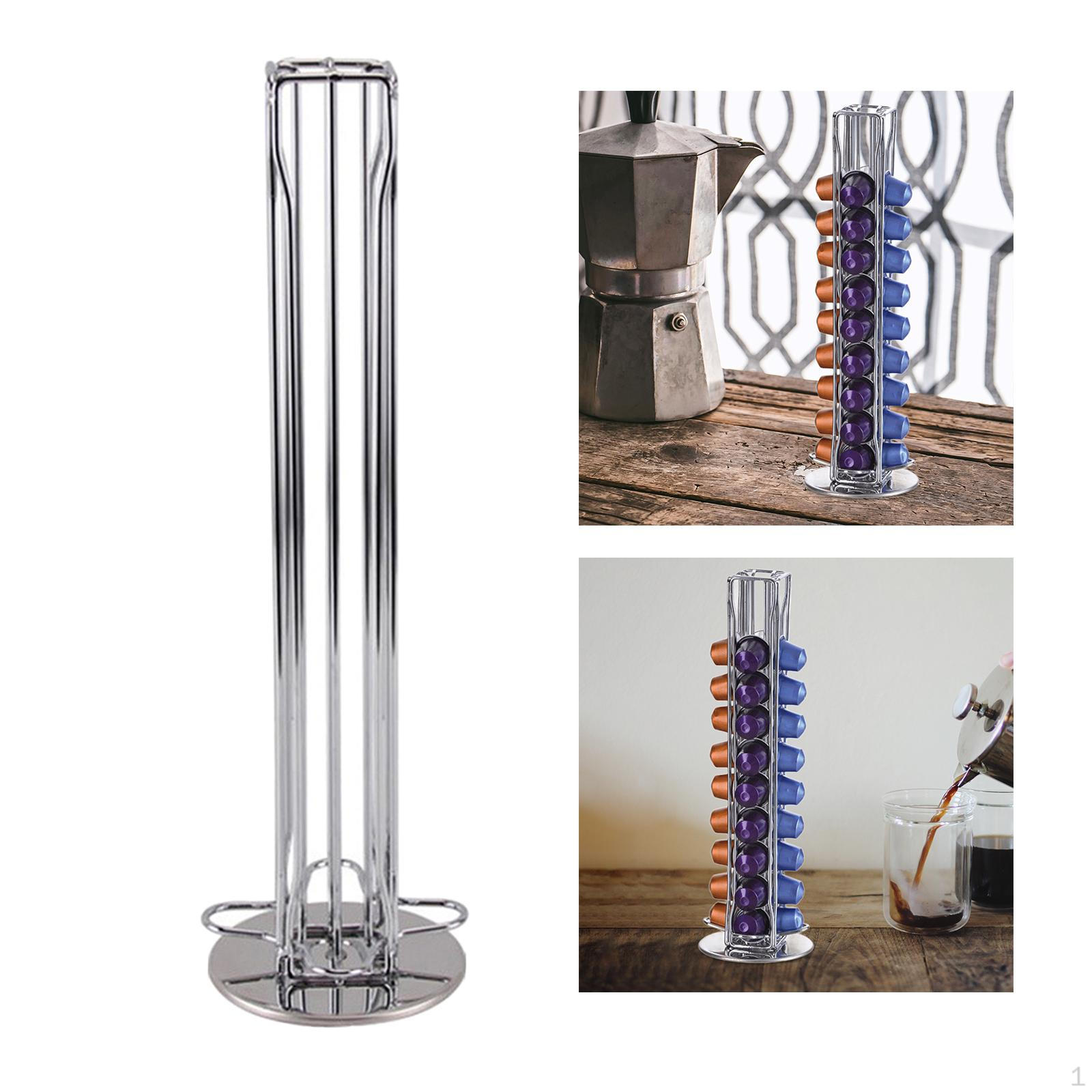 

360° Rotating Coffee Pod Stand - Holds 40 Capsules Countertop Organizer for Kitchen And Shops argent