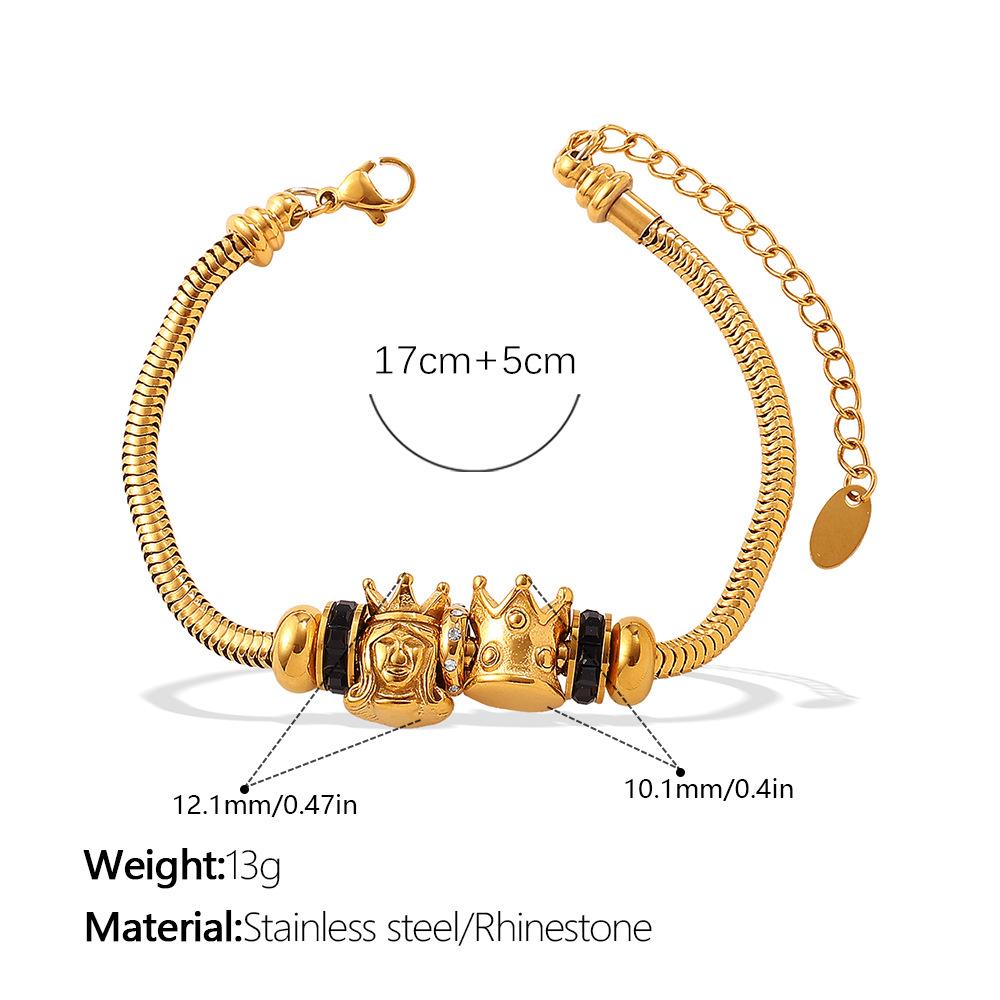 European and American retro style DIY crown love pendant bracelet stainless steel plated 18K gold bracelet