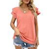 T-shirt da donna estiva tinta unita con scollo a V a doppio strato T-shirt ampia con maniche arricciate
