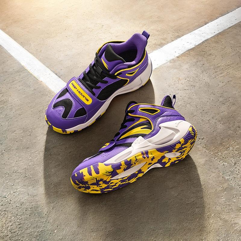 Anta Kids Wind Tunnel Synthetic Leather Mesh Professional Basketball Shoes Men Sneakers Yellow Purple A12441108-5