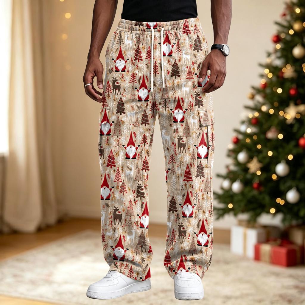 Men's Streetwear Casual Loose Fit Comfortable Athletic Pants with Christmas Print for Holiday Lounging