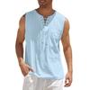 Men Crew Neck Lace Up Sleeveless Linen Tank Top Front Pocket Casual Breathable Summer Beach Vest Tops