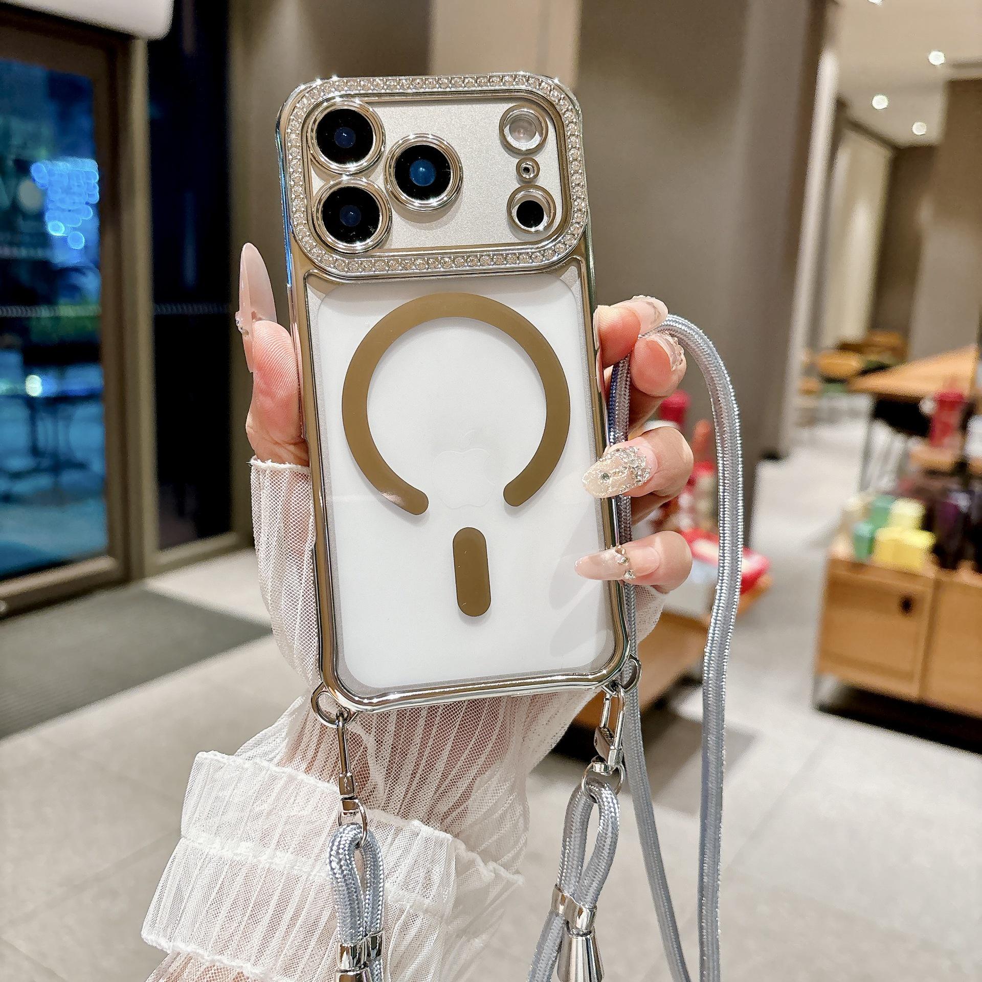 

Electroplated Rhinestone Magnetic Lanyard Phone Case for Apple 17PROMAX, 15/16 Acrylic, and 13/14 Glitter iPhone 16