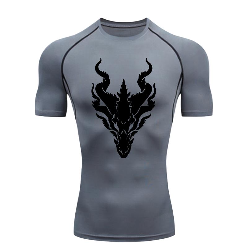 Dragon Pattern Men Sports T-shirt Training Fitness Workout T-Shirt Athletic Tees Gym T-shirts Short Sleeve Men's Fitness T-Shirt