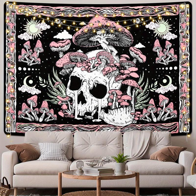 VIKAMA Bohemian psychedelic skull moon phase wall tapestry office living room Gothic aesthetic home decoration
