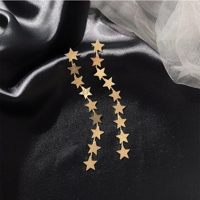 Модные Стильные Для Женщин Звезды Длинные Серьги Премиум Золотой Цвет Цвет Серьги Простые Минималистичные УкрашенияМодные Украшения