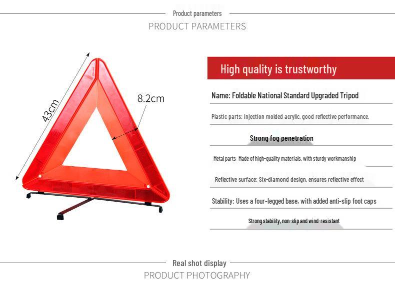 Compact Car-Mounted Reflective Triangle Emergency Warning Sign